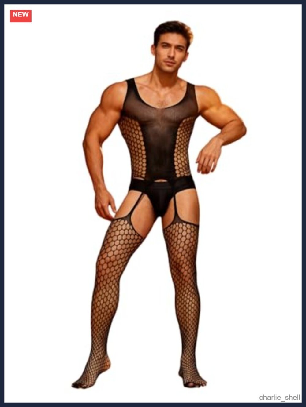 Men's Fishnet Bodysuit One Piece Mesh Bodystocking Lingerie